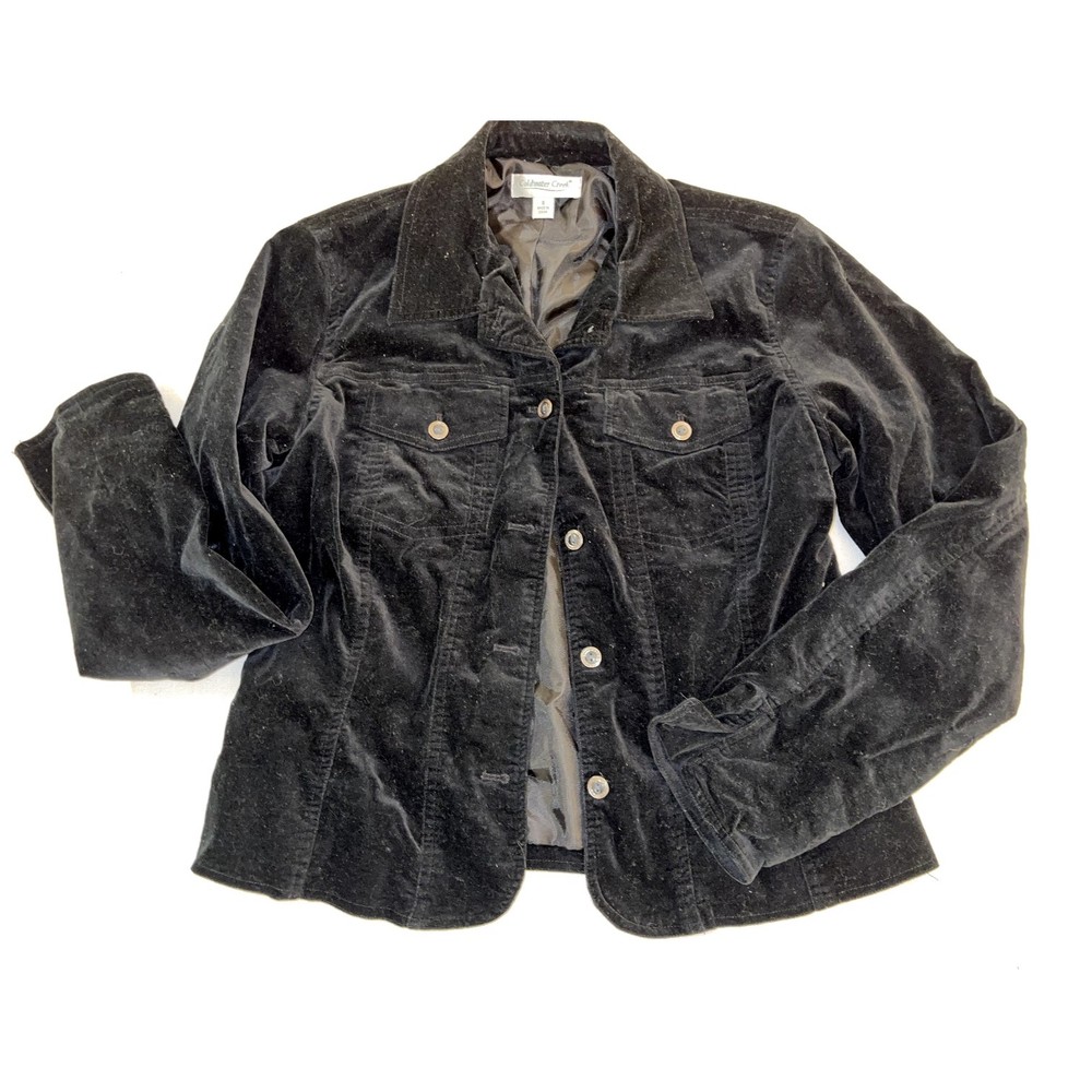 Coldwater Creek Jacket Women's Size S Black Soft Velvet Long Sleeves Button